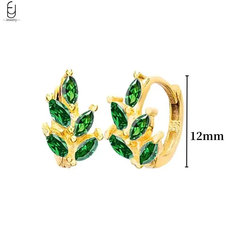 Pendientes de aro con forma de corazón y circonita verde en plata de ley 925 para mujer, delicados pendientes de botón, joyería de lujo, regalos.