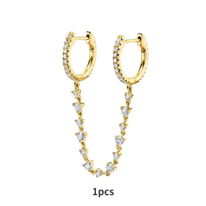 Pendientes de aro de plata de ley 925 con forma de aguja y cristales de circonita, con gotas de agua, dorados, joyería de lujo premium para fiestas.