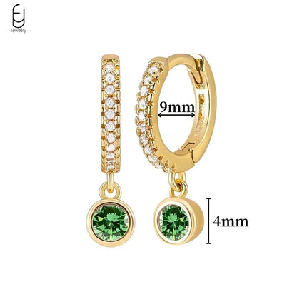 Pendientes de aro con forma de corazón y circonita verde en plata de ley 925 para mujer, delicados pendientes de botón, joyería de lujo, regalos.