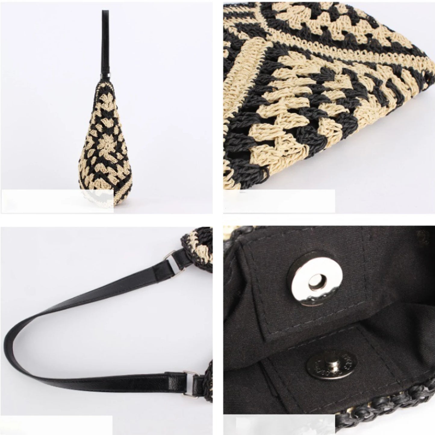 Bolso de paja para mujer, bolso de hombro vintage de gran capacidad para vacaciones, bolso informal de diseñador, bolso de playa de verano con agujeros