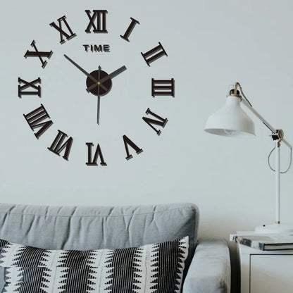 Reloj de pared digital acrílico 3D con diseño de números romanos y espejo, moderno, redondo y grande, autoadhesivo.