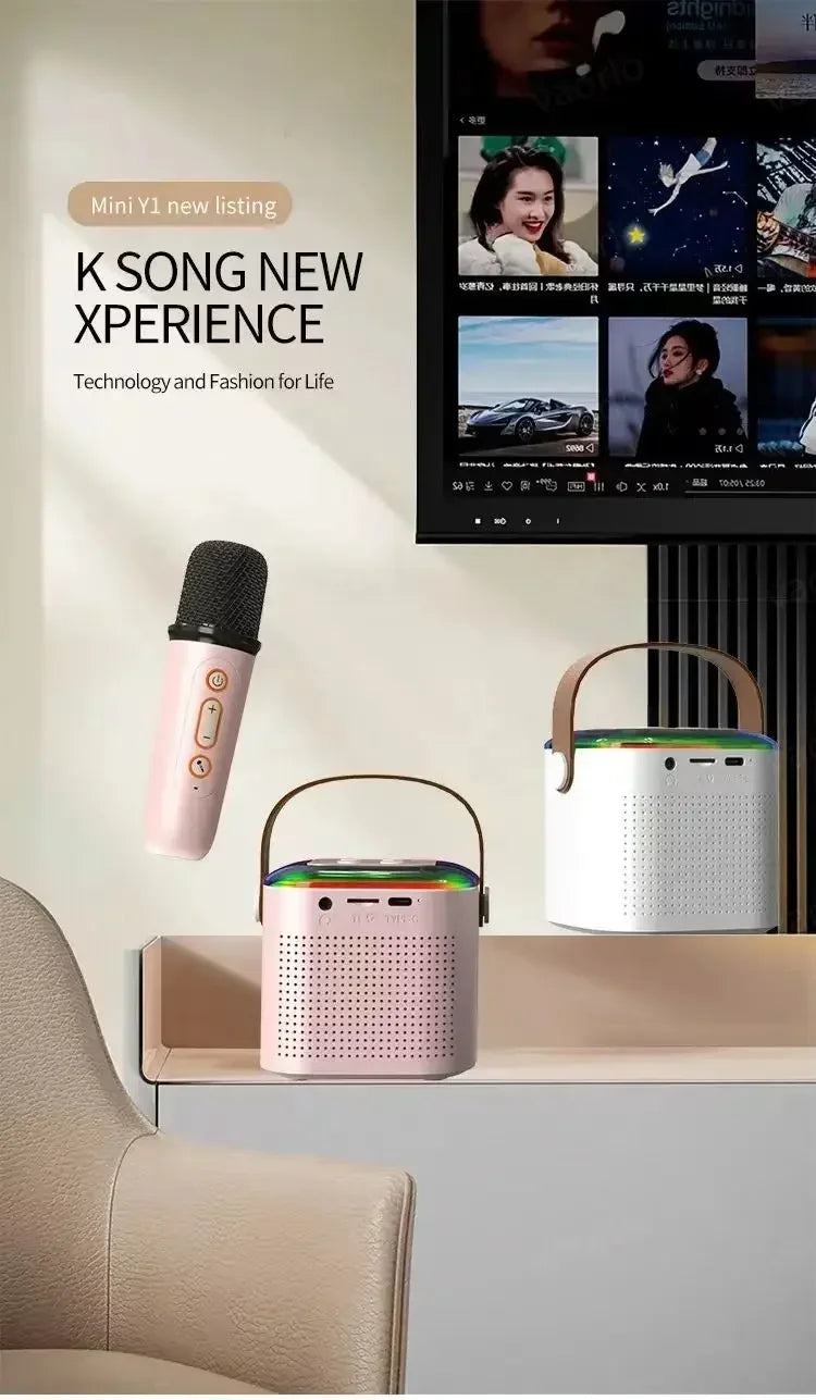 High Power Karaoke Bluetooth Speaker Portable 360 Stereo Surround Waterproof Wireless Subwoofer with Dual Microphone Boombox