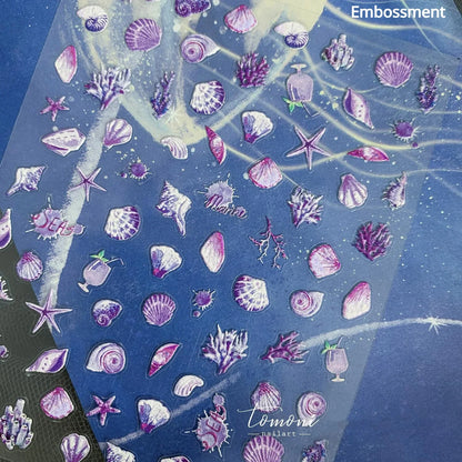 Calcomanías de manicura para decoración de uñas con relieve suave, conchas, estrellas de mar, caracoles, burbujas marinas, verano, playa, océano