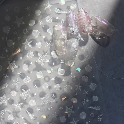 Calcomanías de manicura para decoración de uñas con relieve suave, conchas, estrellas de mar, caracoles, burbujas marinas, verano, playa, océano