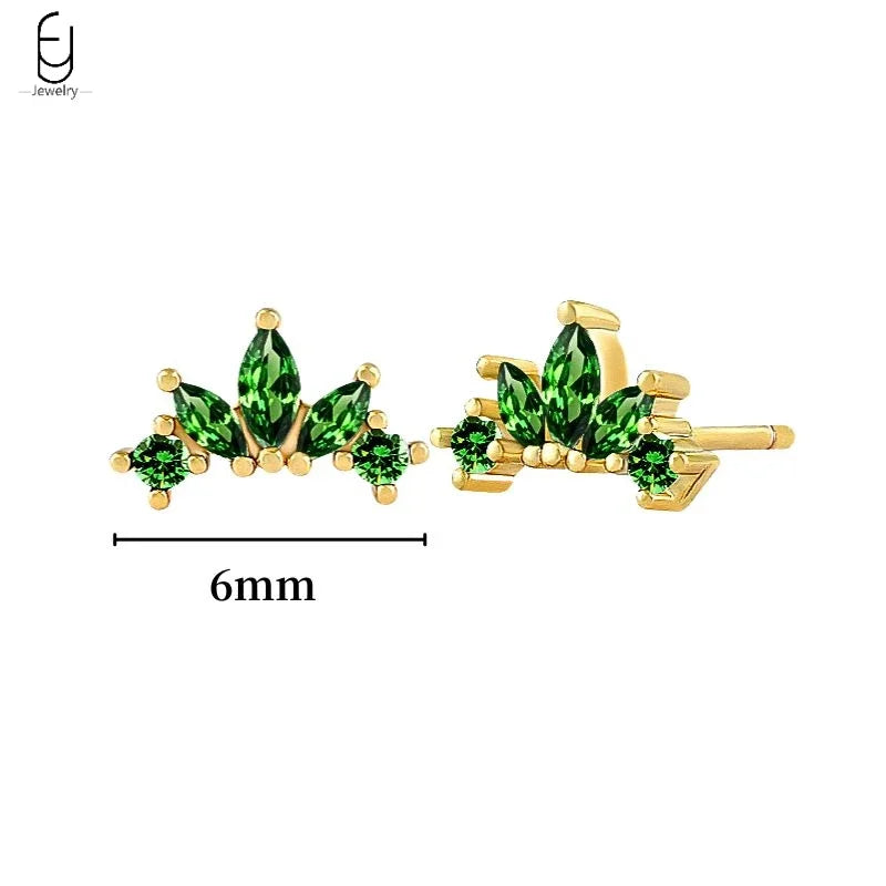 Pendientes de aro con forma de corazón y circonita verde en plata de ley 925 para mujer, delicados pendientes de botón, joyería de lujo, regalos.
