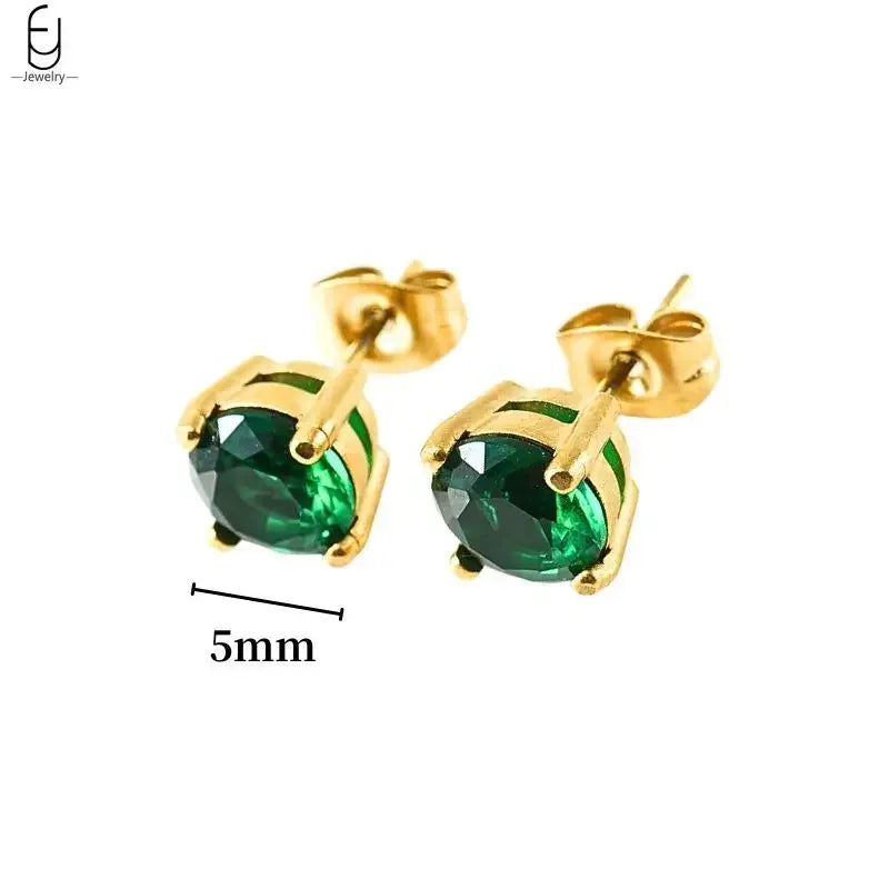Pendientes de aro con forma de corazón y circonita verde en plata de ley 925 para mujer, delicados pendientes de botón, joyería de lujo, regalos.