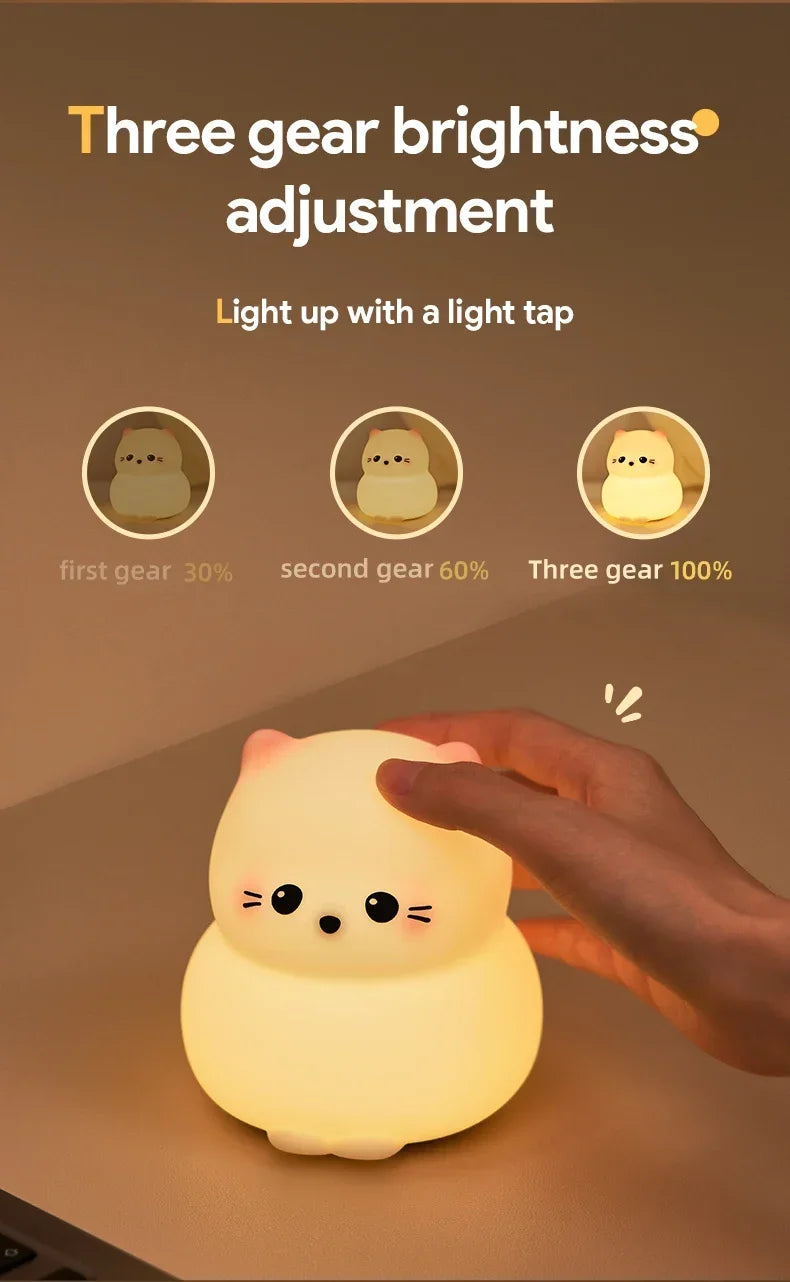 Cute Animal-shape Silicone Night Light Rechargeable Bedside Patting Nightlights For Child Holiday Gift Bedroom Decor Lighting