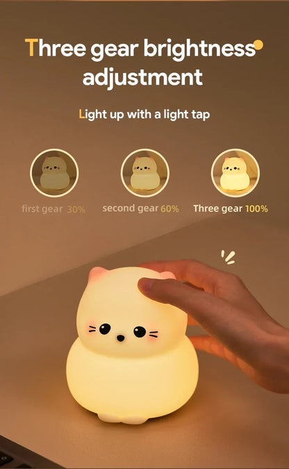 Cute Animal-shape Silicone Night Light Rechargeable Bedside Patting Nightlights For Child Holiday Gift Bedroom Decor Lighting