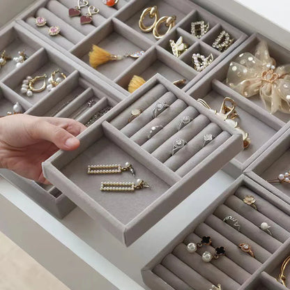 Caja de almacenamiento de joyas de franela gris, cajón para el hogar, bandeja para pendientes, collares, anillos, cuerda para la cabeza, clip para las orejas, bandeja de almacenamiento, nueva