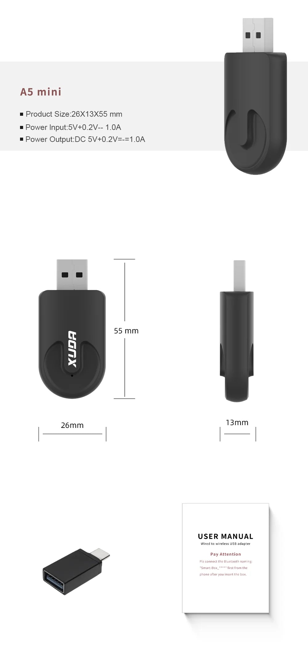 XUDA NUEVO Adaptador inalámbrico CarPlay Android Auto inalámbrico Smart Mini Box Plug and Play WiFi Conexión rápida Universal para Nissan