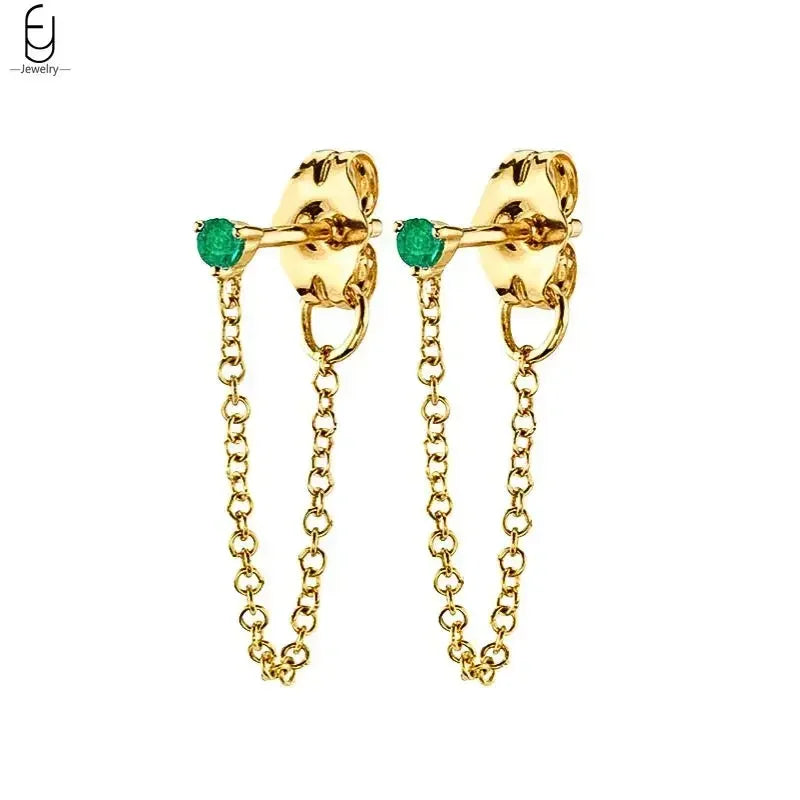 Pendientes de aro con forma de corazón y circonita verde en plata de ley 925 para mujer, delicados pendientes de botón, joyería de lujo, regalos.
