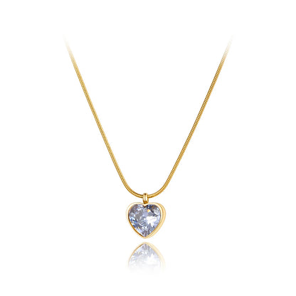Collar con colgante de corazón de amor de acero inoxidable y titanio Lokaer, chapado en oro, con cristales de circonita cúbica, para boda, para mujer, N21111