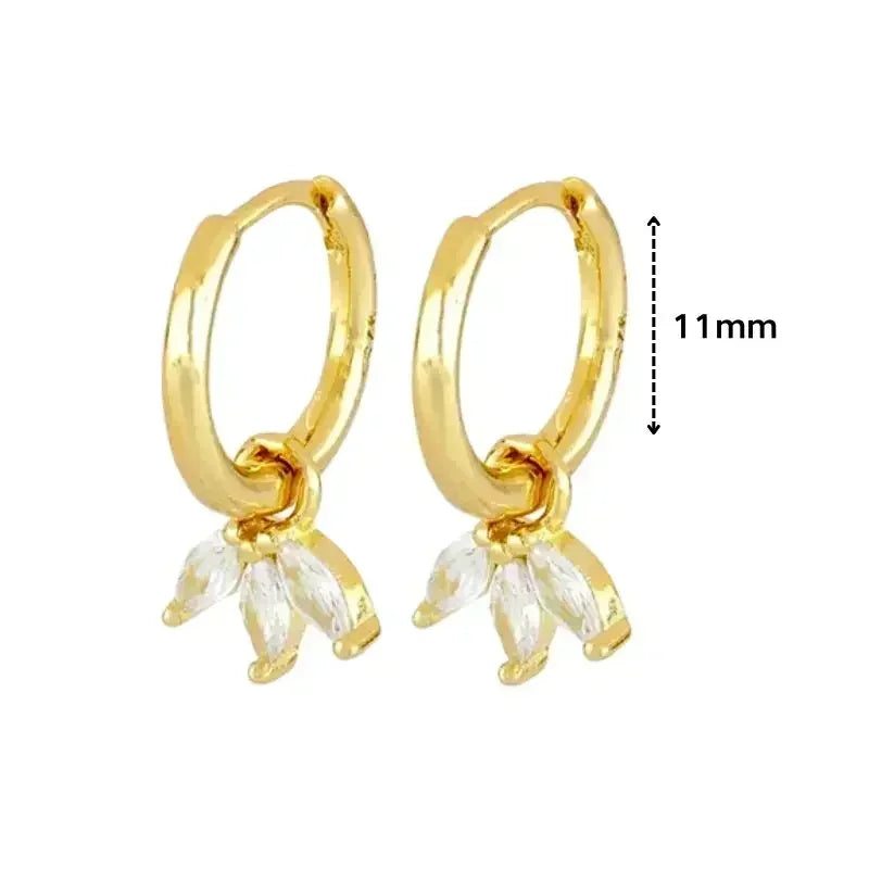 Pendientes de aro de plata de ley 925 con forma de aguja y cristales de circonita, con gotas de agua, dorados, joyería de lujo premium para fiestas.
