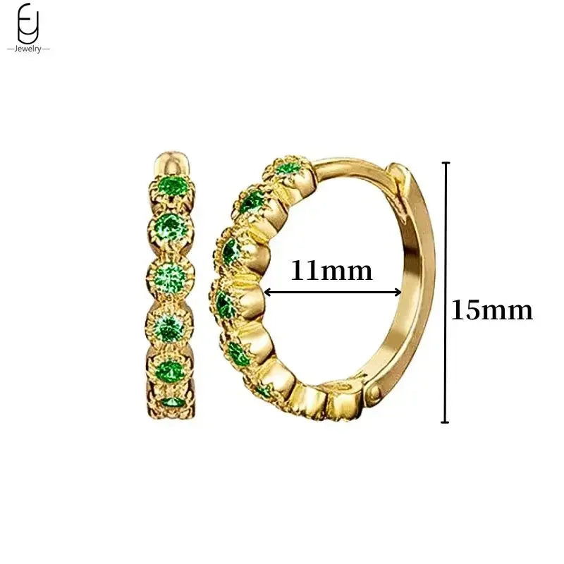 Pendientes de aro con forma de corazón y circonita verde en plata de ley 925 para mujer, delicados pendientes de botón, joyería de lujo, regalos.