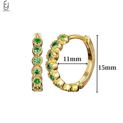 Pendientes de aro con forma de corazón y circonita verde en plata de ley 925 para mujer, delicados pendientes de botón, joyería de lujo, regalos.