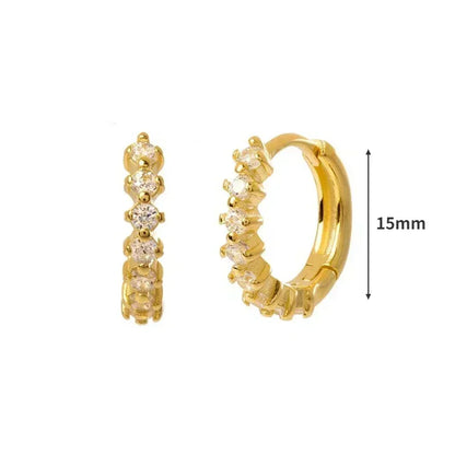 Pendientes de aro de plata de ley 925 con forma de aguja y cristales de circonita, con gotas de agua, dorados, joyería de lujo premium para fiestas.