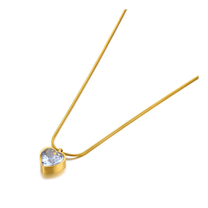Collar con colgante de corazón de amor de acero inoxidable y titanio Lokaer, chapado en oro, con cristales de circonita cúbica, para boda, para mujer, N21111