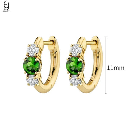Pendientes de aro con forma de corazón y circonita verde en plata de ley 925 para mujer, delicados pendientes de botón, joyería de lujo, regalos.