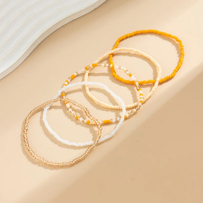 Ingemark - Juego de tobilleras bohemias con cuentas de colores para mujer, pulsera de cadena elástica sencilla para playa, para verano, joyería para tobillo descalzo en la pierna