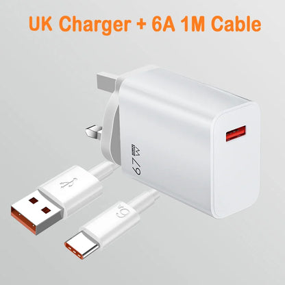 67W EU US UK Plug USB Wall Phone Charger USB Type C Cable For iPhone Samsung Xiaomi Redmi Note Turbo Fast Charger Power Adapter