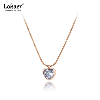 Collar con colgante de corazón de amor de acero inoxidable y titanio Lokaer, chapado en oro, con cristales de circonita cúbica, para boda, para mujer, N21111