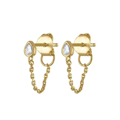 Pendientes de aro de plata de ley 925 con forma de aguja y cristales de circonita, con gotas de agua, dorados, joyería de lujo premium para fiestas.
