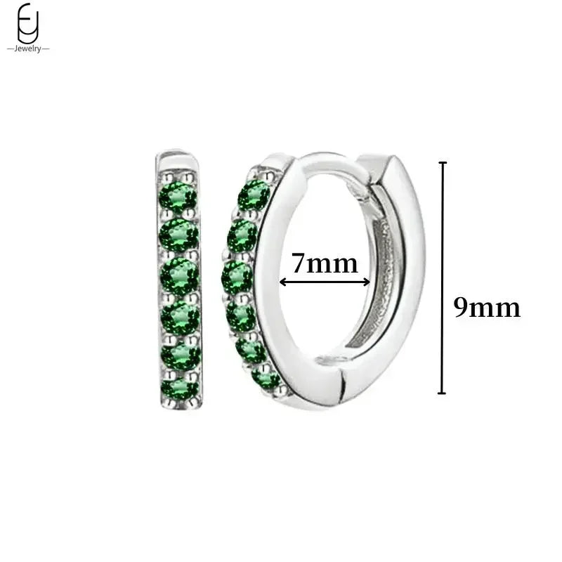 Pendientes de aro con forma de corazón y circonita verde en plata de ley 925 para mujer, delicados pendientes de botón, joyería de lujo, regalos.