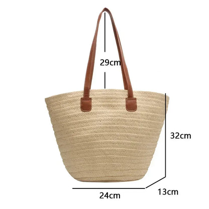 Bolso de mano trenzado con asa superior para mujer, bolso grande de paja portátil para hombro, bolso de fiesta de playa de verano, bolso de compras tipo cartera para mujer