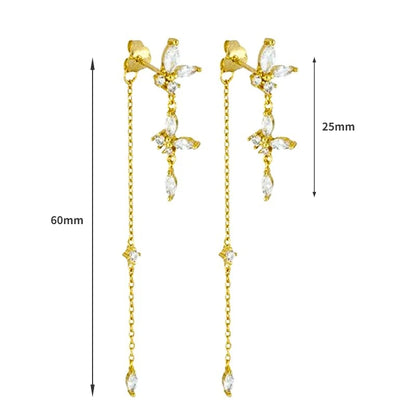 Pendientes de aro de plata de ley 925 con forma de aguja y cristales de circonita, con gotas de agua, dorados, joyería de lujo premium para fiestas.