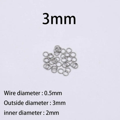 30-200 piezas de 3-25 mm de acero inoxidable con anillos partidos abiertos y bucles individuales para hacer joyas y accesorios.