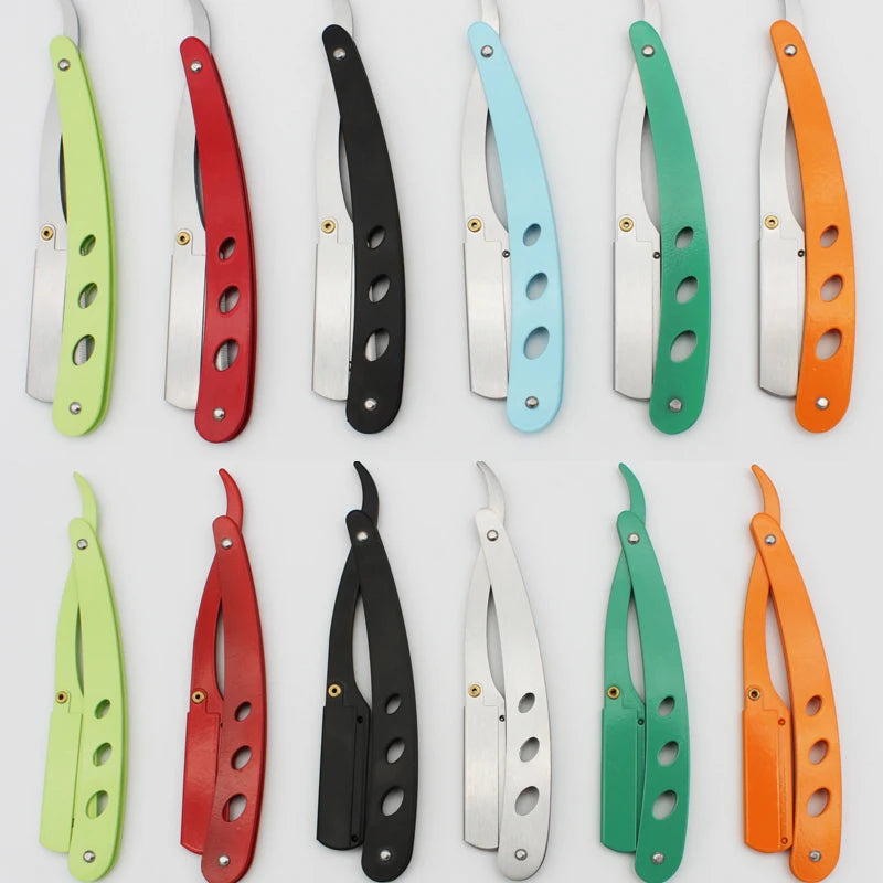 ZqZq 10 cuchillas de afeitar y maquinilla de afeitar de filo recto, herramienta para cortar barba y cejas, depilación manual, maquinilla de afeitar, peluquería, recorte