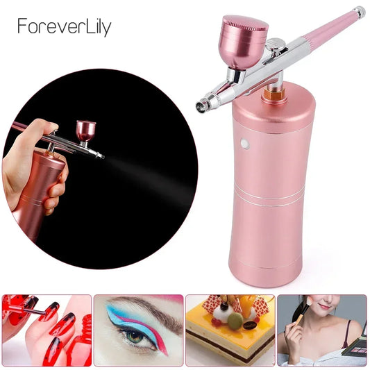 Kit de mini compresor de aire rosa de 0,3 mm, pistola pulverizadora de pintura con aerógrafo para uñas, tatuajes, manualidades, pasteles, pulverizador de niebla nano.