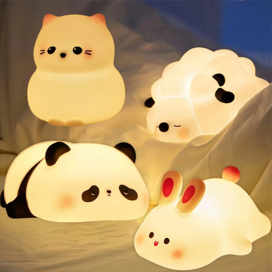 Cute Animal-shape Silicone Night Light Rechargeable Bedside Patting Nightlights For Child Holiday Gift Bedroom Decor Lighting