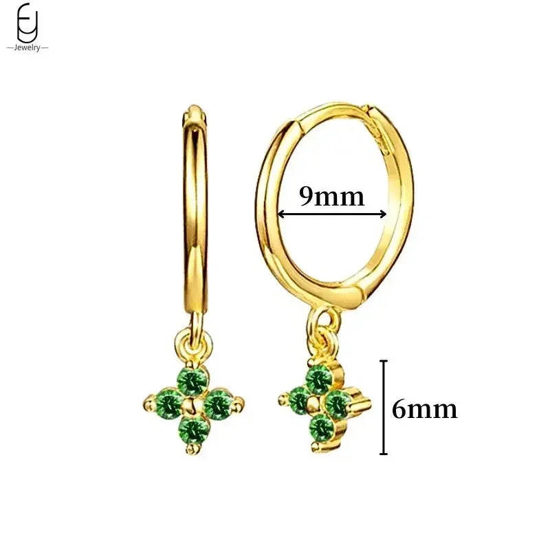 Pendientes de aro con forma de corazón y circonita verde en plata de ley 925 para mujer, delicados pendientes de botón, joyería de lujo, regalos.