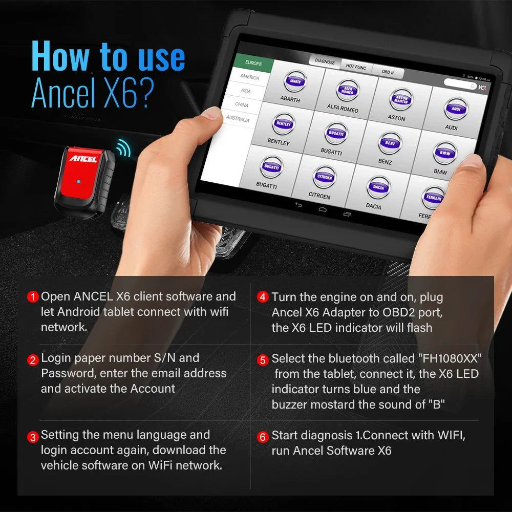 Ancel X6 OBD2 Automotive Scanner Professional ABS SRS Oil EPB BMS Reset All System Bluetooth ODB OBD 2 Car Diagnostic Scan Tools