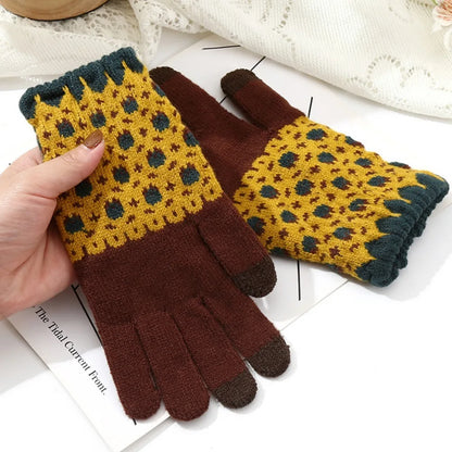 Winter warm gloves cute winter knitted ladies plus velvet cycling windproof knitted touch screen gloves