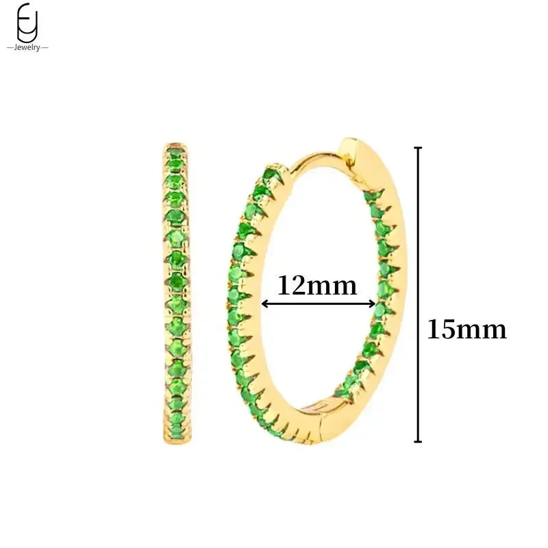 Pendientes de aro con forma de corazón y circonita verde en plata de ley 925 para mujer, delicados pendientes de botón, joyería de lujo, regalos.