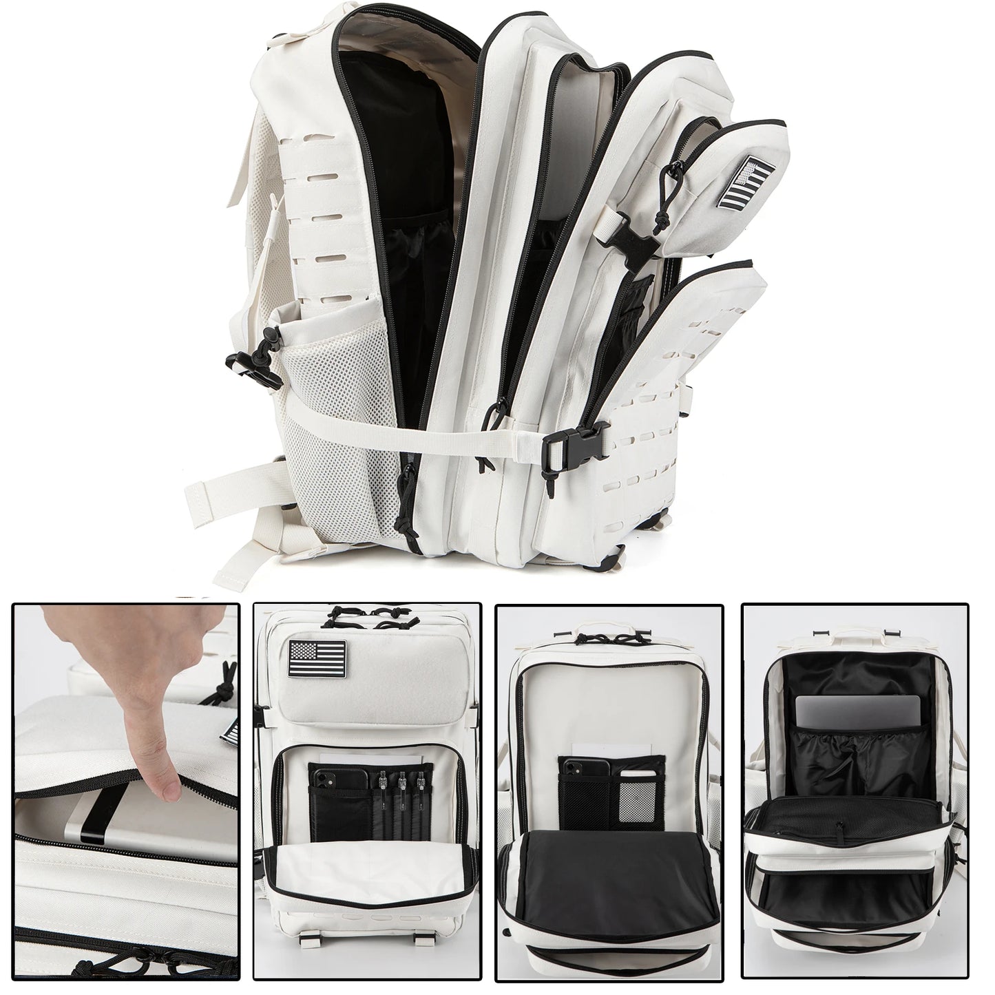 Mochila táctica de 25L/45L para exteriores para hombres y mujeres, resistente, pequeña, para la escuela, para senderismo, con portabotellas
