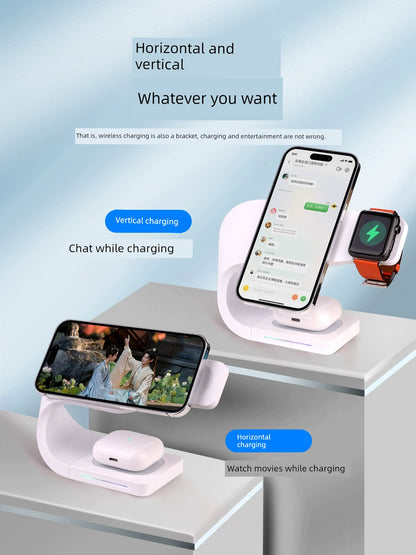 Cargador inalámbrico cuatro en uno, carga rápida para MagSafe, Apple Watch, soporte para Apple Watch, base de carga de escritorio para iWatch, auriculares Bluetooth Airpods Pro, succión magnética tres en uno