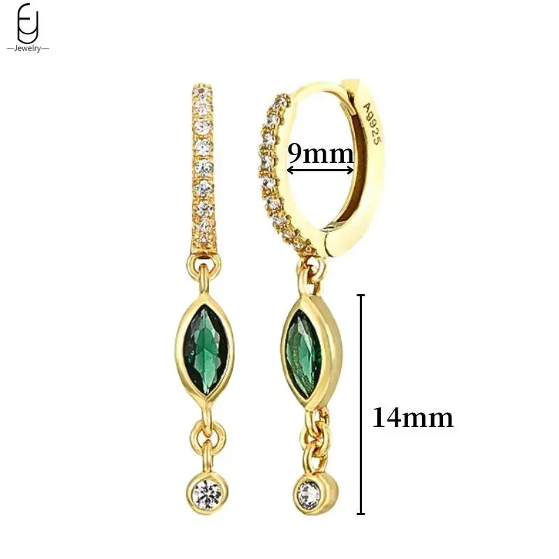 Pendientes de aro con forma de corazón y circonita verde en plata de ley 925 para mujer, delicados pendientes de botón, joyería de lujo, regalos.