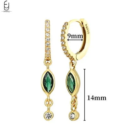 Pendientes de aro con forma de corazón y circonita verde en plata de ley 925 para mujer, delicados pendientes de botón, joyería de lujo, regalos.