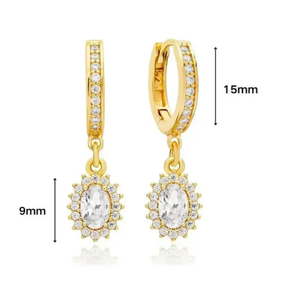 Pendientes de aro de plata de ley 925 con forma de aguja y cristales de circonita, con gotas de agua, dorados, joyería de lujo premium para fiestas.