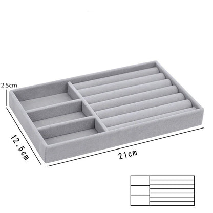Caja de almacenamiento de joyas de franela gris, cajón para el hogar, bandeja para pendientes, collares, anillos, cuerda para la cabeza, clip para las orejas, bandeja de almacenamiento, nueva