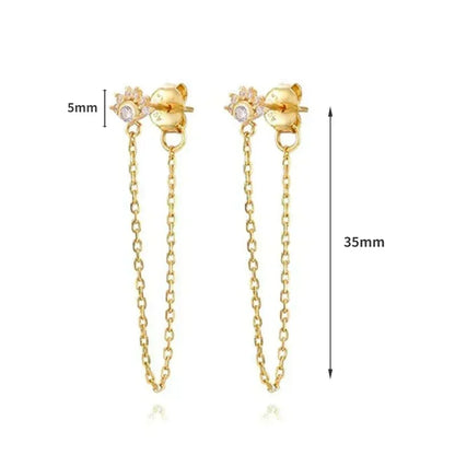 Pendientes de aro de plata de ley 925 con forma de aguja y cristales de circonita, con gotas de agua, dorados, joyería de lujo premium para fiestas.