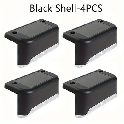 Paquete de 4 lámparas LED solares para escaleras, impermeables, para pasillos, patios, barandillas, luces nocturnas para exteriores, jardines, bordes y terrazas.