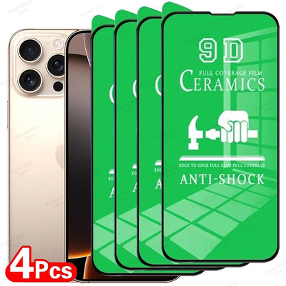 4 protectores de pantalla de cerámica transparente para iPhone 16, 15, 14, 11, 13, 12 Pro Max, 15, 14, 16 Plus, 13, 12 Mini, XS Max, XR, X, 8, 7 Plus, SE