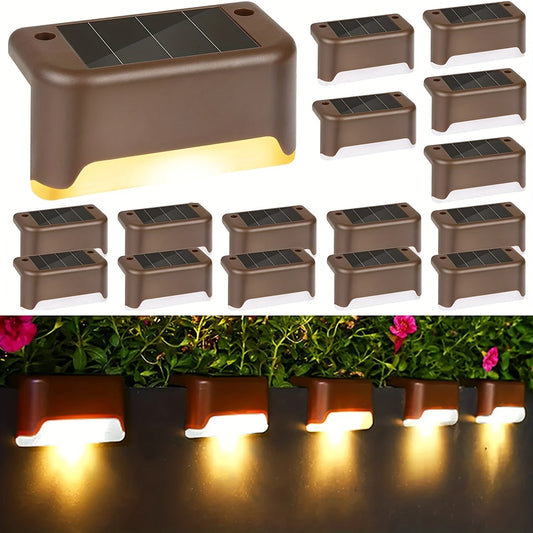 Paquete de 4 lámparas LED solares para escaleras, impermeables, para pasillos, patios, barandillas, luces nocturnas para exteriores, jardines, bordes y terrazas.