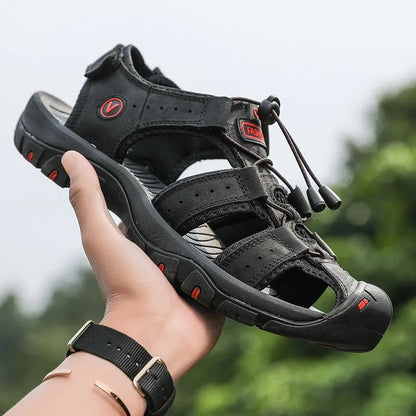 Sandalias de cuero genuino para hombre, zapatos de verano para hombre, zapatos para exteriores, sandalias de cuero para hombre