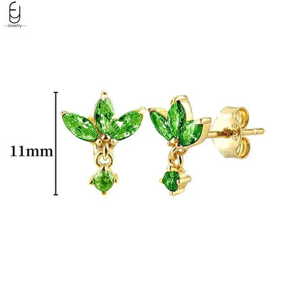 Pendientes de aro con forma de corazón y circonita verde en plata de ley 925 para mujer, delicados pendientes de botón, joyería de lujo, regalos.