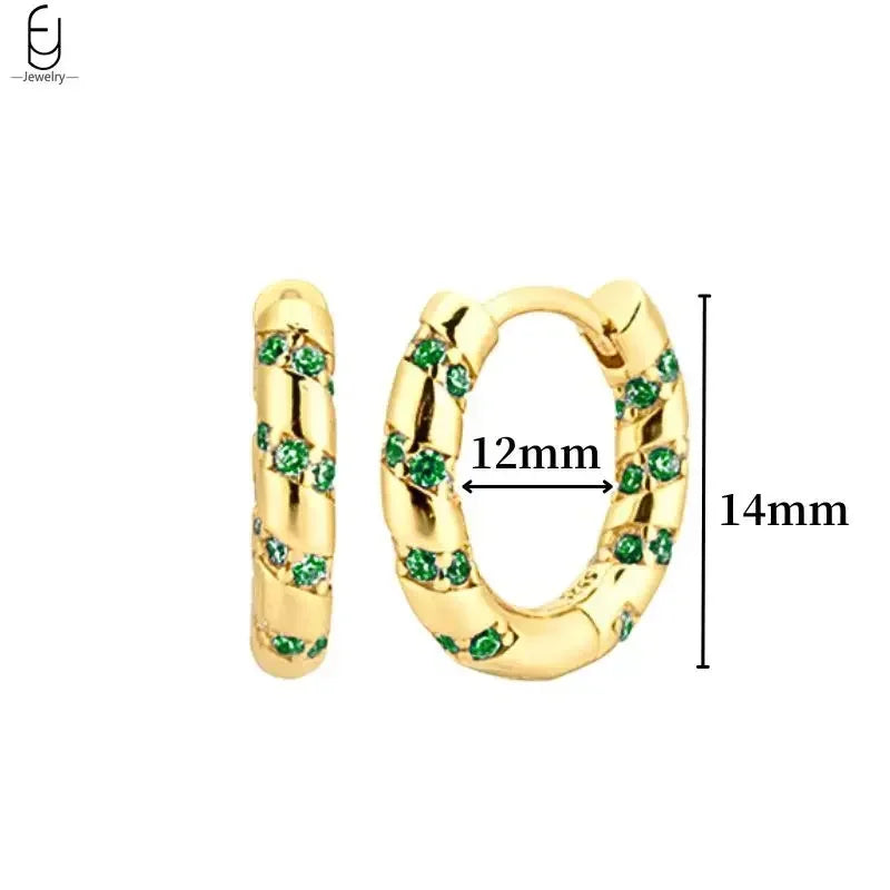 Pendientes de aro con forma de corazón y circonita verde en plata de ley 925 para mujer, delicados pendientes de botón, joyería de lujo, regalos.